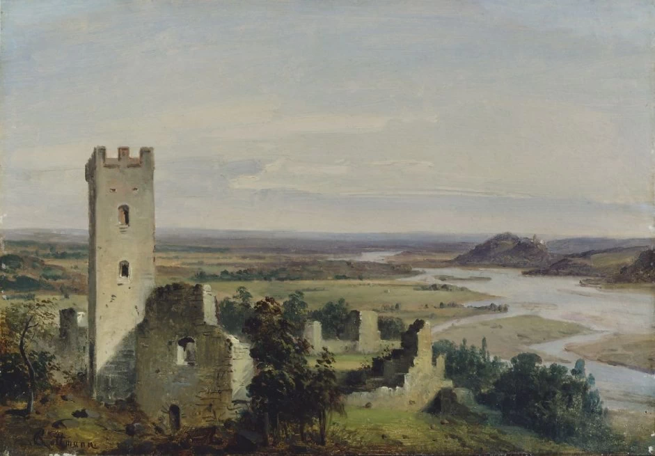 Paesaggio fluviale con rovine del castello
